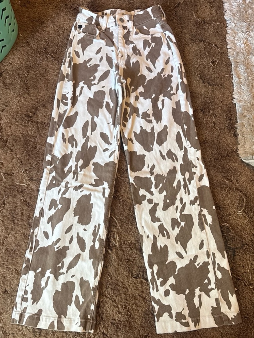 Size 22 KanCan Brown and White Cow-Print Wide Leg Jeans